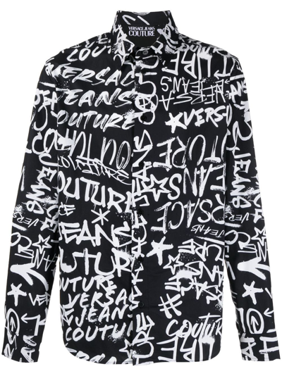 Shop Versace Jeans Couture Black Logo-print Cotton Shirt