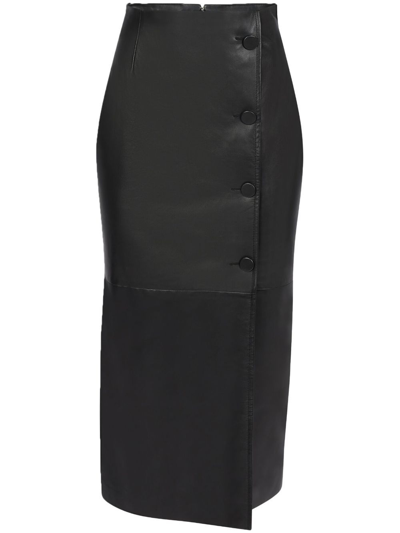 Shop Nina Ricci Black Leather Midi Skirt