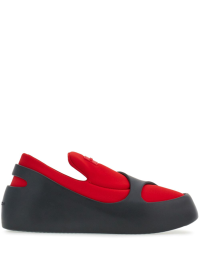 Shop Ferragamo Two-tone Hybrid Slip-on Sneakers - Men's - Rubber/fabric In Red