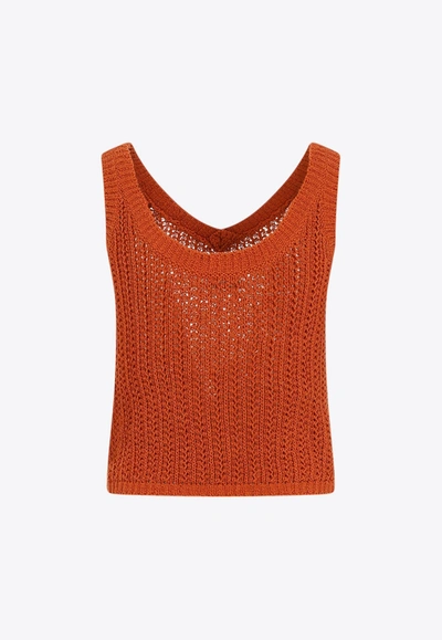 Shop Max Mara Arrigo Crochet V-neck Top In Orange