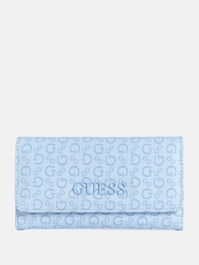 Shop Guess Factory Bowie Debossed Logo Slim Clutch Wallet In Blue