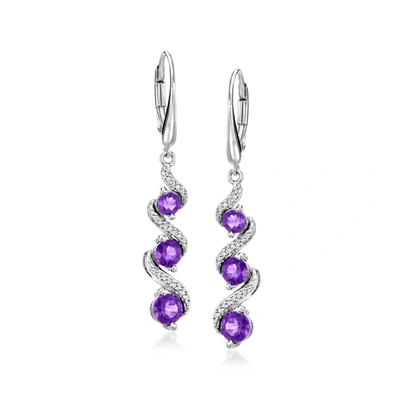 Shop Ross-simons Amethyst And . Diamond Swirl Drop Earrings In Sterling Silver In Purple