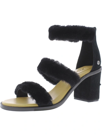 Shop Ugg Del Rey Fluff Womens Sheepskin Ankle Strap Pumps In Black