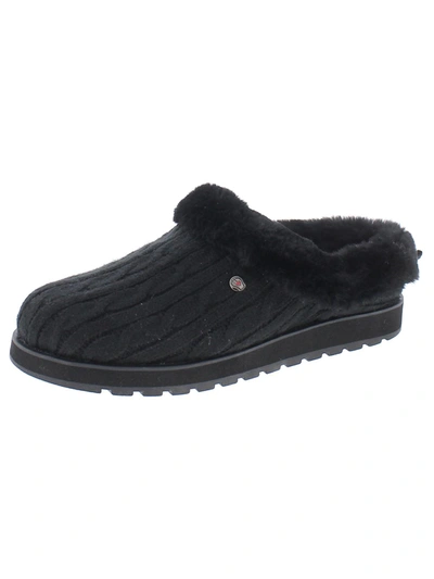 Shop Skechers Keepsakes Ice Angel Womens Cable Knit Faux Fur Clog Slippers In Black