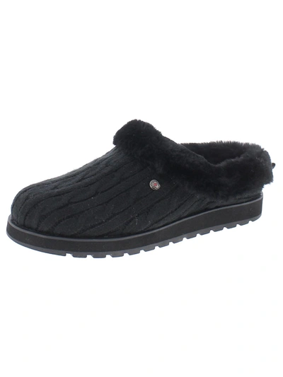 Skechers Keepsakes Ice Angel Womens Cable Knit Faux Fur Clog Slippers In Black