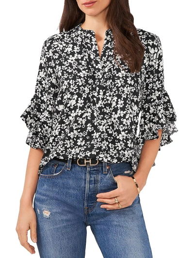 Shop Vince Camuto Womens Floral Pintuck Placket Blouse In Black