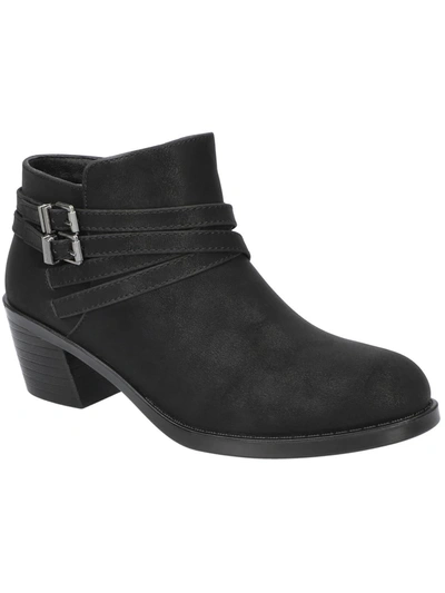 Easy Street Kory Womens Faux Leather Block Heel Ankle Boots In Black