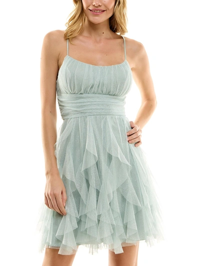 Shop Pear Culture Juniors Womens Corkscrew Ruffles Gathered Cocktail And Party Dress In Green