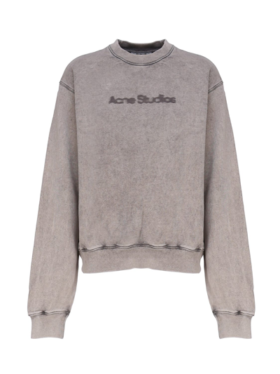 Shop Acne Studios Logo Detailed Crewneck Sweatshirt In Grey