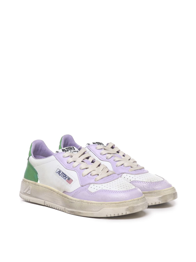 Shop Autry Super Vintage Medalist Low Sneakers In White, Lillac, Green