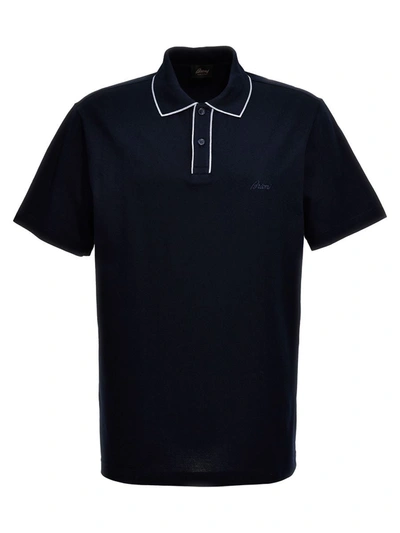 Shop Brioni Logo Embroidery Polo Shirt In Blue