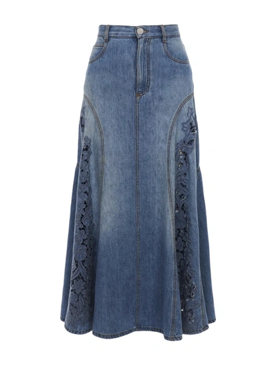 Shop Chloé Denim&leather Skirt In Blue