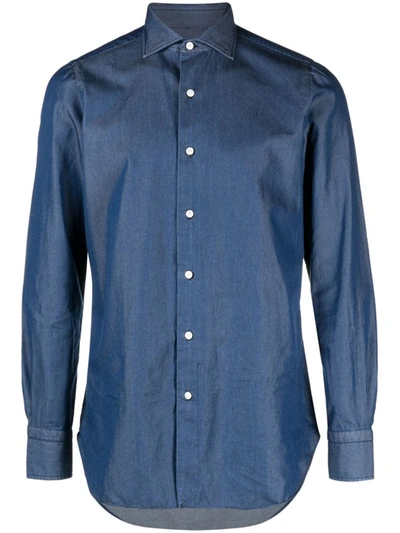 Shop Finamore Regular Fit Denim Shirt In Blue