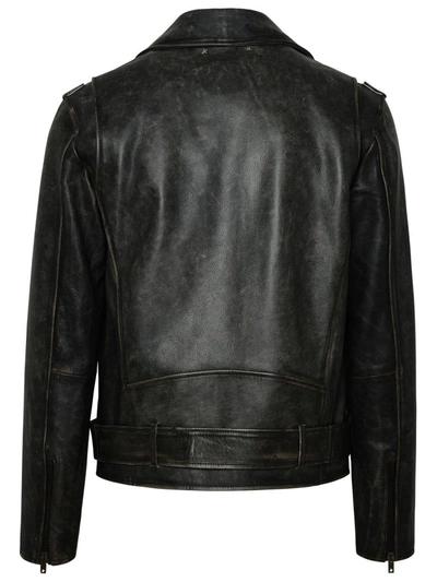 Shop Golden Goose Leather Biker Jacket In Black