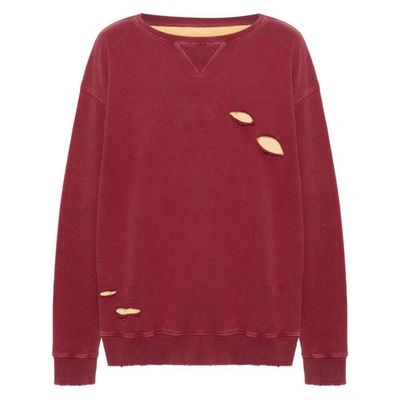 Maison Margiela Oversize Distressed Cotton Sweatshirt In Red