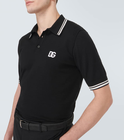 Shop Dolce & Gabbana Logo Cotton Piqué Polo Shirt In Black