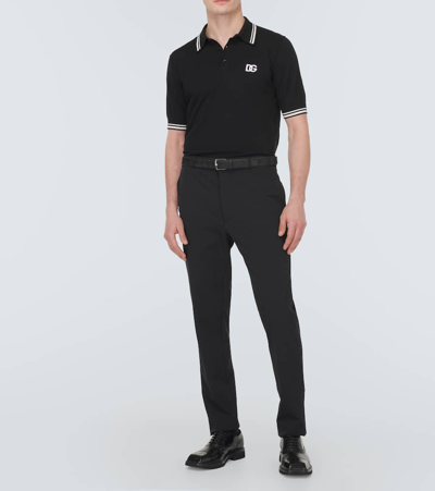 Shop Dolce & Gabbana Logo Cotton Piqué Polo Shirt In Black