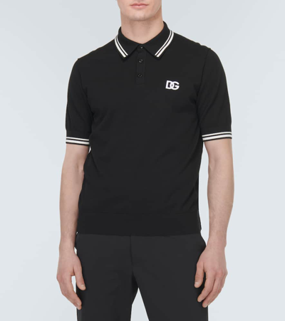 Shop Dolce & Gabbana Logo Cotton Piqué Polo Shirt In Black