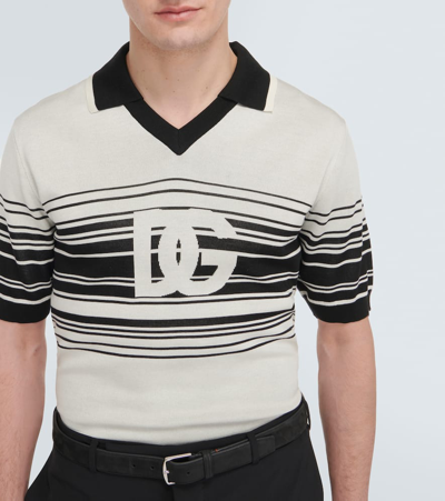 Shop Dolce & Gabbana Logo Striped Silk Jacquard Polo Shirt In Multicoloured