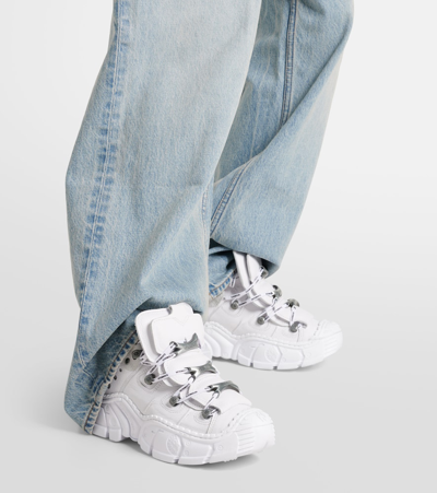 Shop Vetements X New Rock Leather Platform Sneakers In White