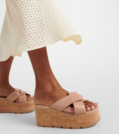Shop Ferragamo Engracia Leather Wedge Mules In Pink
