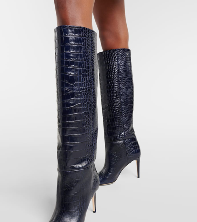 Shop Paris Texas Croc-effect Leather Knee-high Boots In Black