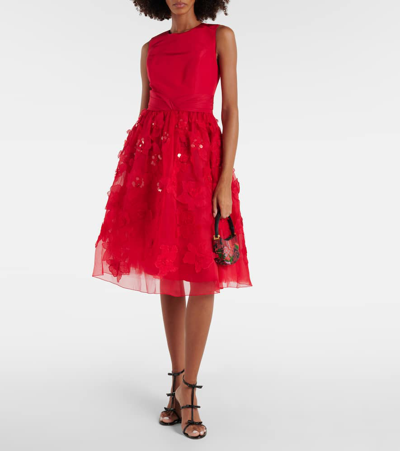 Shop Carolina Herrera Embellished Silk Midi Dress In Multicoloured