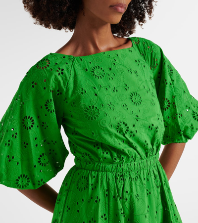 Shop Carolina Herrera Openwork Embroidered Cotton Midi Dress In Green