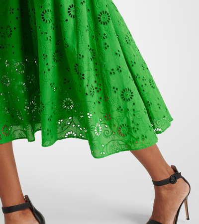 Carolina Herrera Openwork Embroidered Cotton Midi Dress In Green