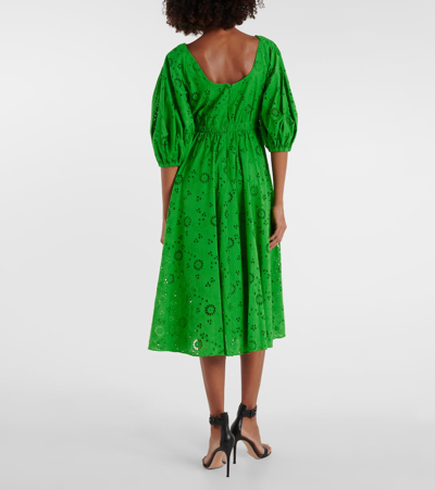 Shop Carolina Herrera Openwork Embroidered Cotton Midi Dress In Green