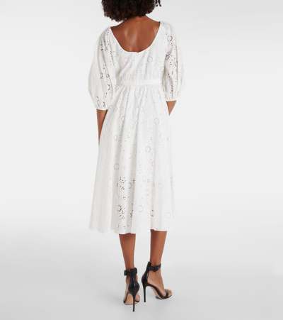 Shop Carolina Herrera Openwork Embroidered Cotton Midi Dress In White