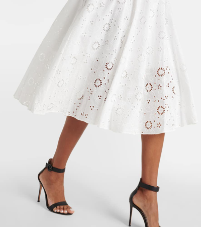 Shop Carolina Herrera Openwork Embroidered Cotton Midi Dress In White