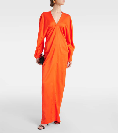 Shop Ferragamo Satin Gown In Orange