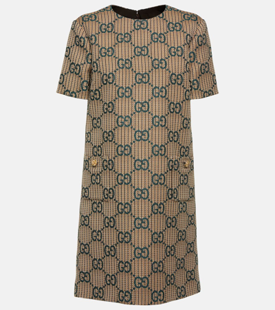 Shop Gucci Gg Striped Wool Minidress In Beige