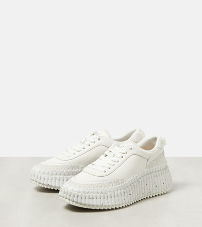Shop Chloé Nama Leather Sneakers In White