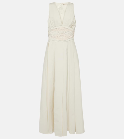 Shop Elie Saab Crochet-detail Cotton Maxi Dress In White