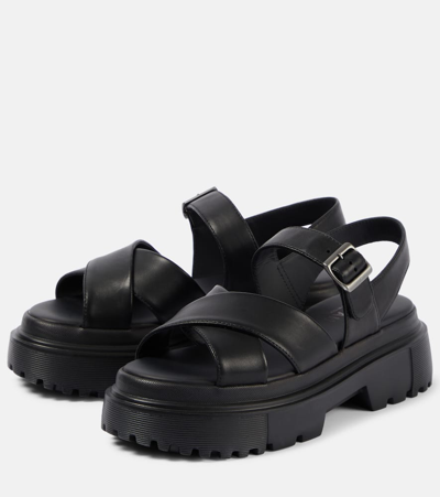 Shop Hogan H644 Leather Platform Sandals In Black
