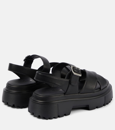 Shop Hogan H644 Leather Platform Sandals In Black