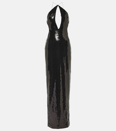 Monot Elsa Cutout Sequined Gown In Black