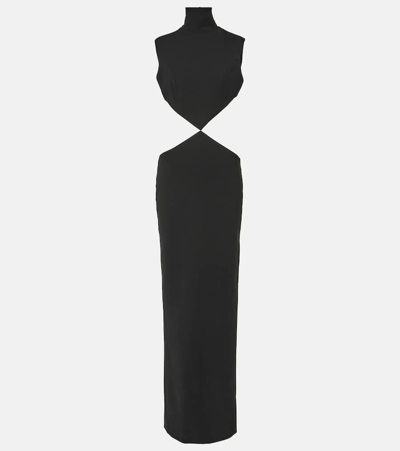 Shop Monot Mônot Cutout Turtleneck Crêpe Gown In Black