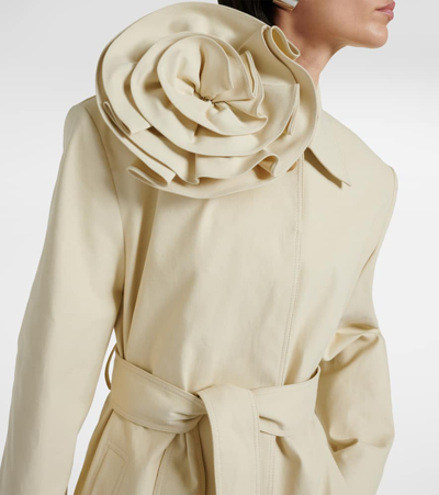 Shop Magda Butrym Floral-appliqué Cotton Gabardine Trench Coat In Beige