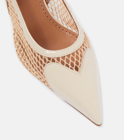 Shop Alaïa Le Caur Fishnet Leather Slingback Pumps In Beige