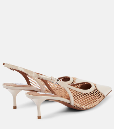 Shop Alaïa Le Caur Fishnet Leather Slingback Pumps In Beige