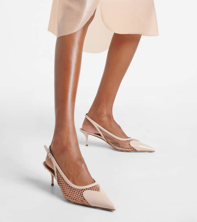 Shop Alaïa Le Caur Fishnet Leather Slingback Pumps In Beige