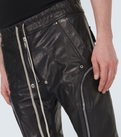 Shop Rick Owens Mid-rise Leather Cargo Pants In Black