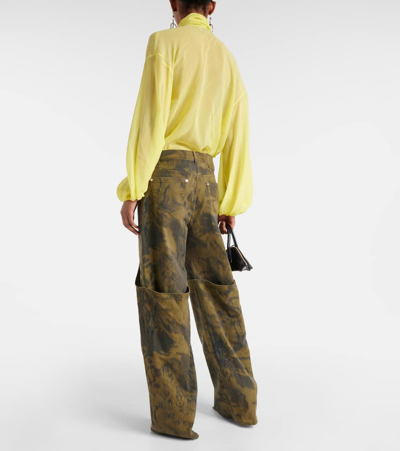 Shop Blumarine Printed Denim Wide-leg Pants In Green