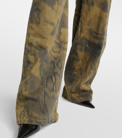 Blumarine Printed Denim Wide-leg Pants In Green