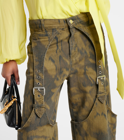 Blumarine Printed Denim Wide-leg Pants In Green