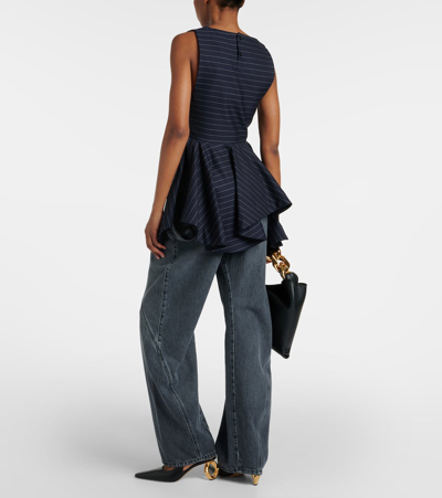 Jw Anderson Sleeveless Wool-blend Peplum Top In Blue