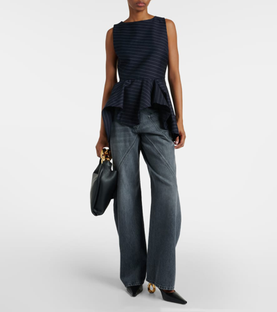 Shop Jw Anderson Peplum Wool-blend Top In Blue